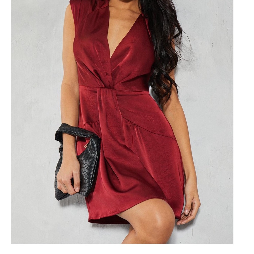 Vibrant satin drape v- neck bodycon mini dress